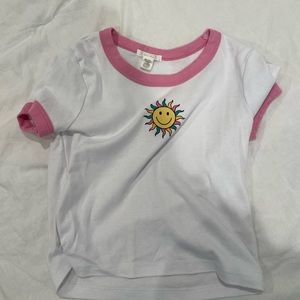 pink and white baby tee